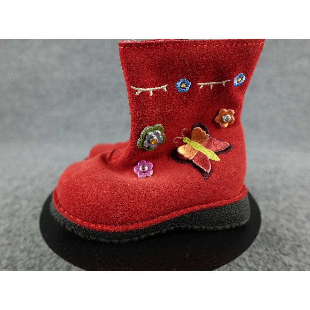 Sprockets Red Suede Butterfly‎ Flower Embroidered Kids Boots Size 5